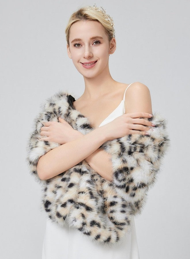 Tngan Women's Faux Fur Wraps Shawl Shrug Soft Warm Scarf Cape Stole Leopard - Image 5